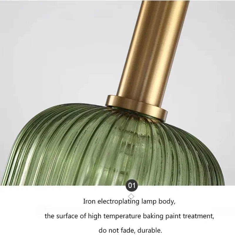 suspension lumineuse moderne or vert ampoule e27 rayures horizontales opacité 20cm 30cm