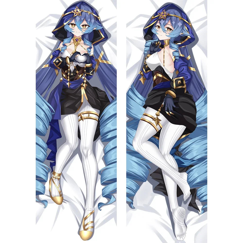 coussin allongé anime layla dessin animé bleu noir doré zipper double faceDecorationHome