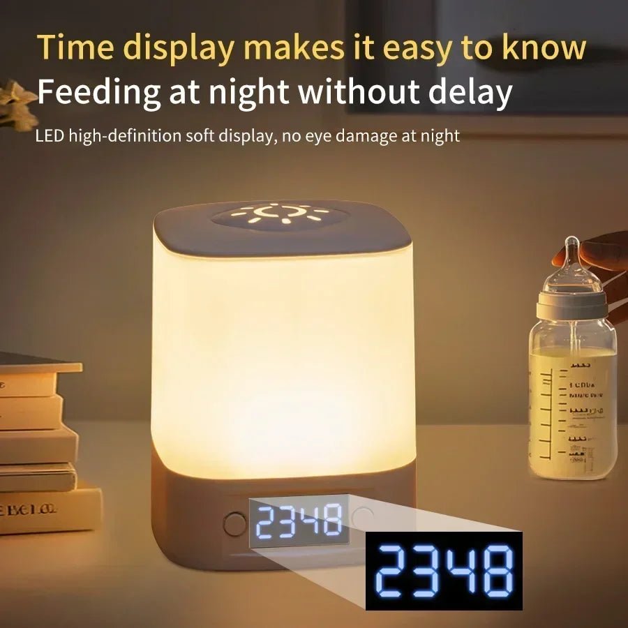 lampe veilleuse horloge rechargeable moderne chambre enfant blanc beige lumière douce télécommande