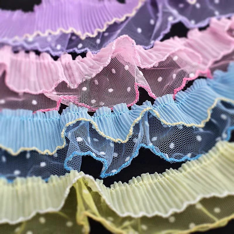 ruban plissé bleu rose jaune rayures dentelle vintage large 5cm polyester nylon occasion partie