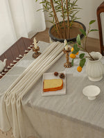 nappe table rectangulaire tissage apparent franges pompons rustique bohème printemps été automne hiver