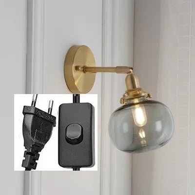 lampe murale moderne or transparent rayures ampoule led cordon interrupteur vintage électrique