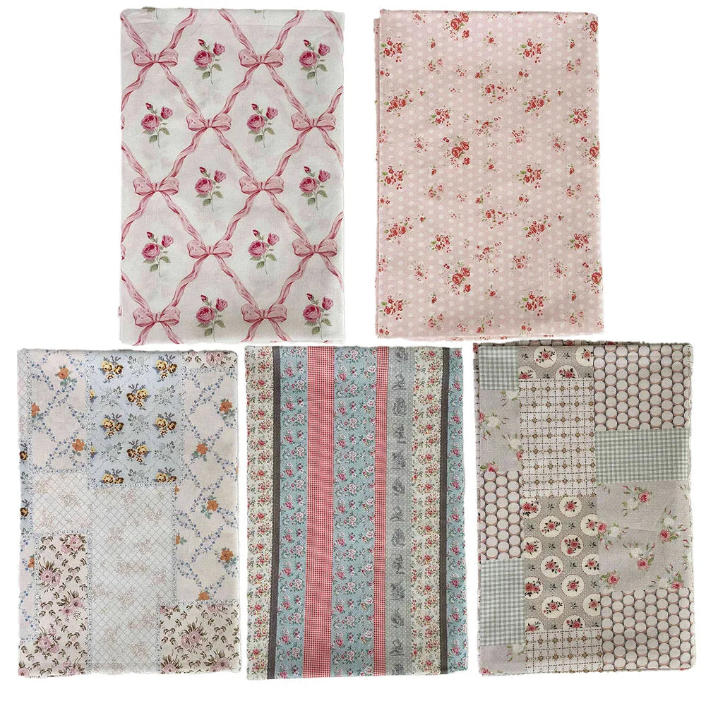 tissu popeline coton imprimé patchwork fleurs rubans carreaux vintage romantique blanc rose gris beige