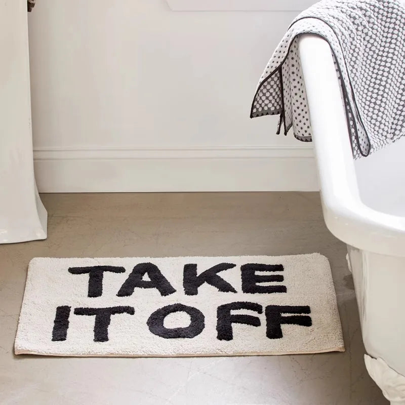 tapis bain moderne antidérapant blanc noir dents humoristique polyester