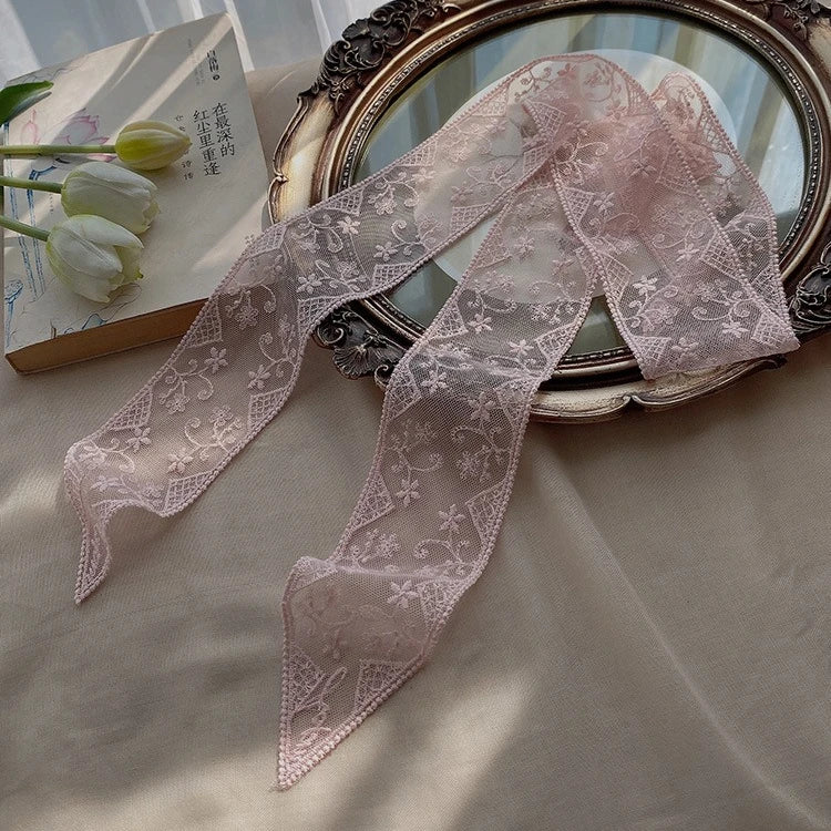 rubans décoratifs brodés soie transparents classiques femmes printemps automne noir blanc rose pâle
