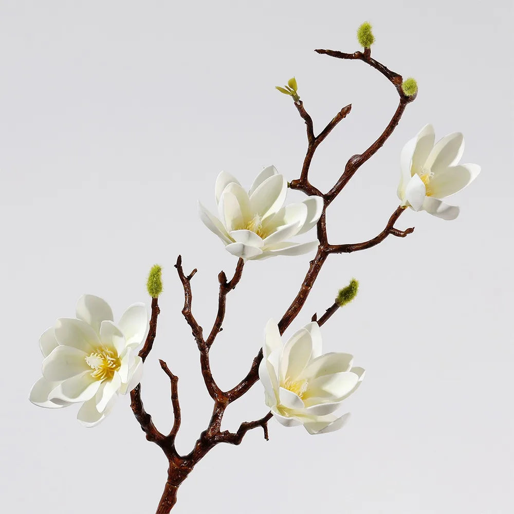 décoration intérieure branche artificielle fleurs blanches roses violets naturel minimaliste vase cube