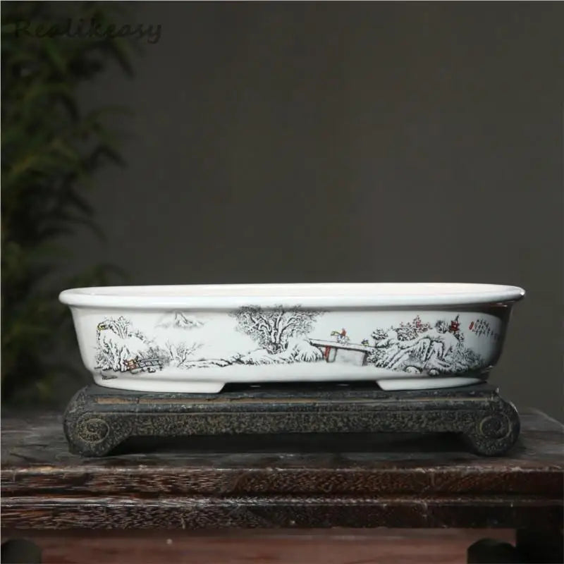 bacs plantes chinois paysage peint blanc opaque décoration intérieure pots fleurs