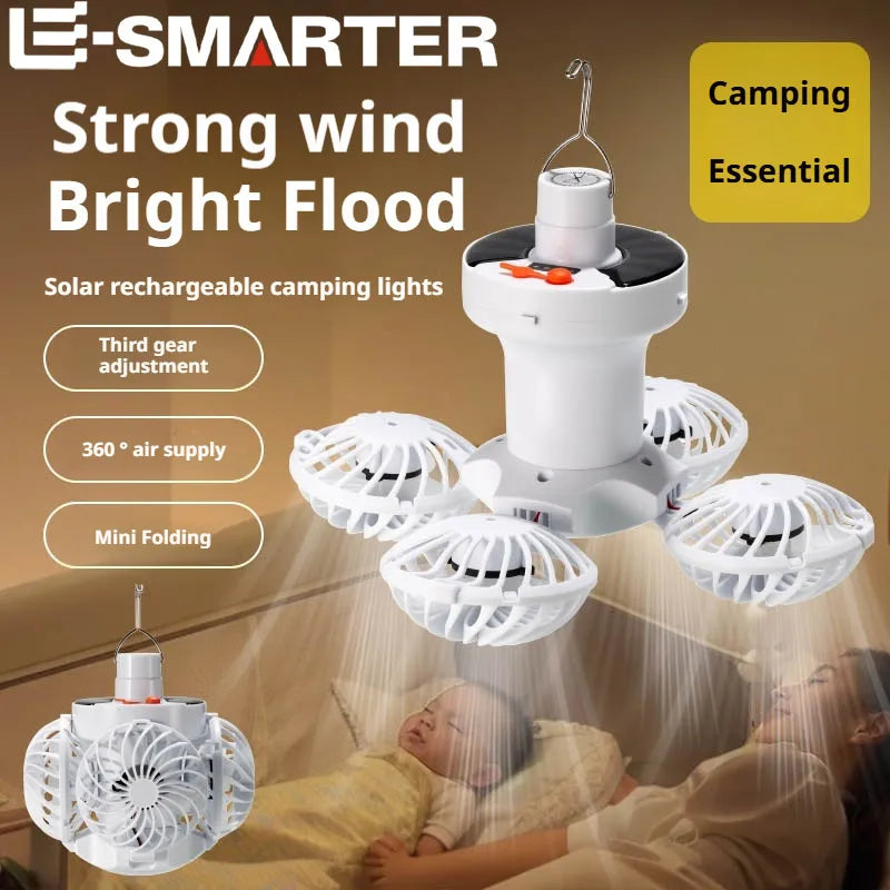 lampe ventilateur moderne blanc pliable rechargeable led interrupteur toucher solar campingextérieur