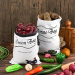 sacs tissu stockage légumes impression pommes terre oignons texture rugueuse champêtre cordons serrage diverse
