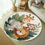 tapis animaux jungle antidérapant doux polyester blanc vert chambre enfant