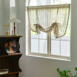 rideau semi transparent lin beige bleu marine rayures horizontales moderne rustique fenêtre salon thé