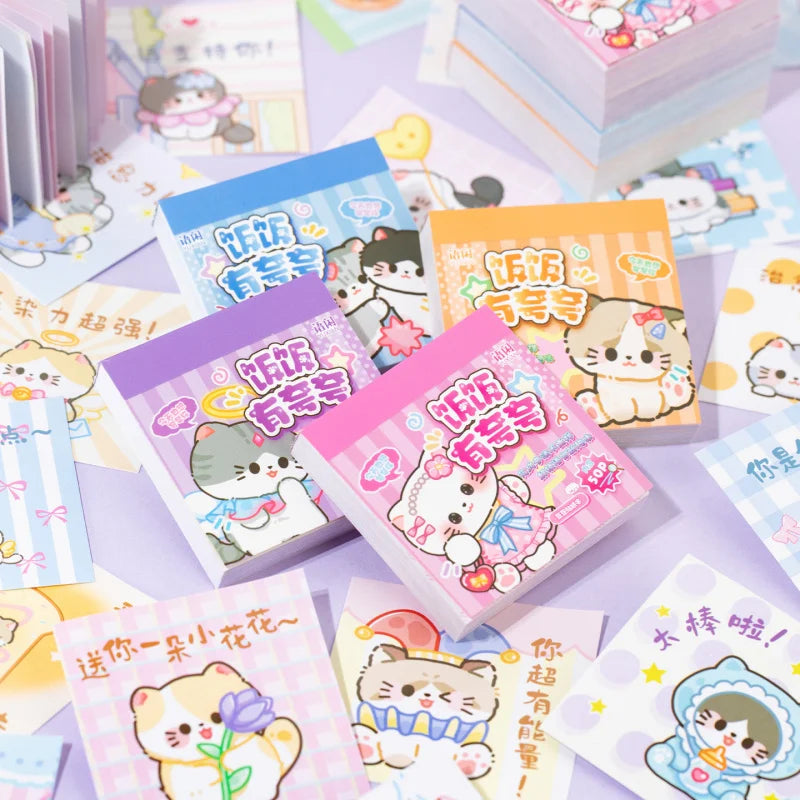 autocollants chat mignons cartoonaufs textes chinois motifs géométriques colorés pack 50 feuilles transparents adhésifs