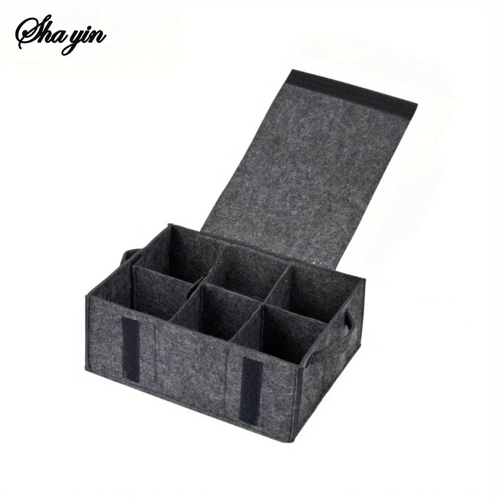 boîte rangement vaisselle feutre gris moderne compartiments poignées camping cuisine minimaliste transporte facilement