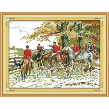 points croix chasse personnages traditionnels toile coton multicolore instructions grille dimensions package plié