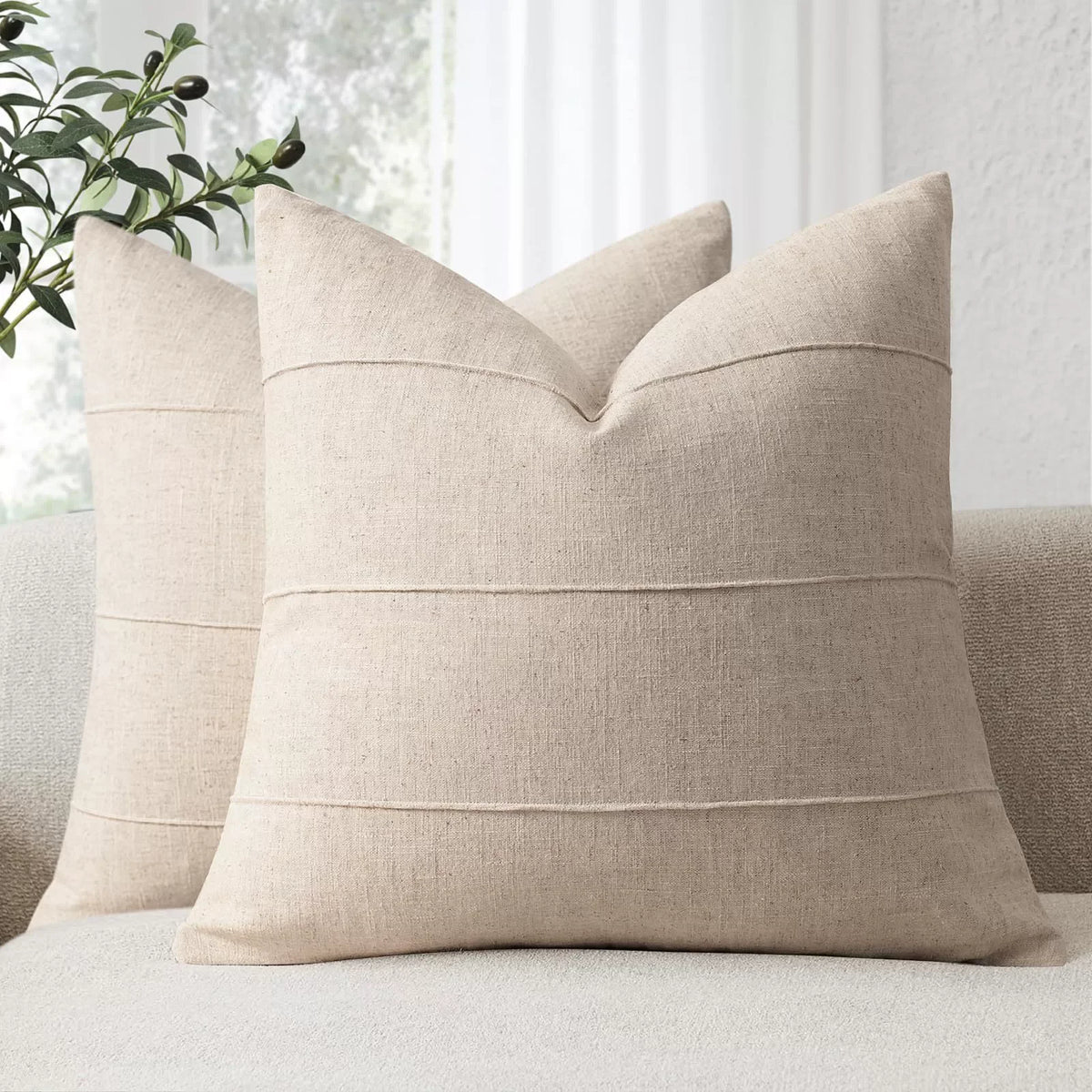 coussins décoratifs tissu texturé brun rouille beige bleu marine vert olive moderne minimaliste