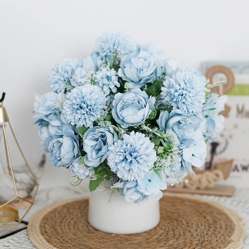 bouquet fleurs artificielles pivoine mariage anniversaire baby shower intérieur décoration élégante moderne bleu rose