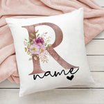 taie d'oreiller motif floral rose lettres initiales respectueux environnement moderne blanc