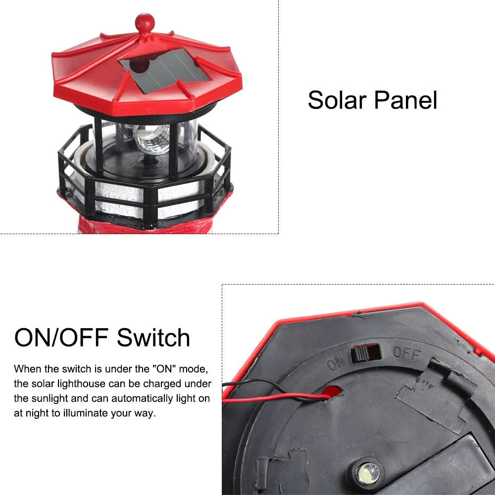 phare solaire rotatif rouge blanc certification ip65 classiqueextérieur jardin decoration