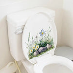 cache wc autocollant fleurs tulipes pivoines papillons herbe roches blanc naturel salle bain décoration