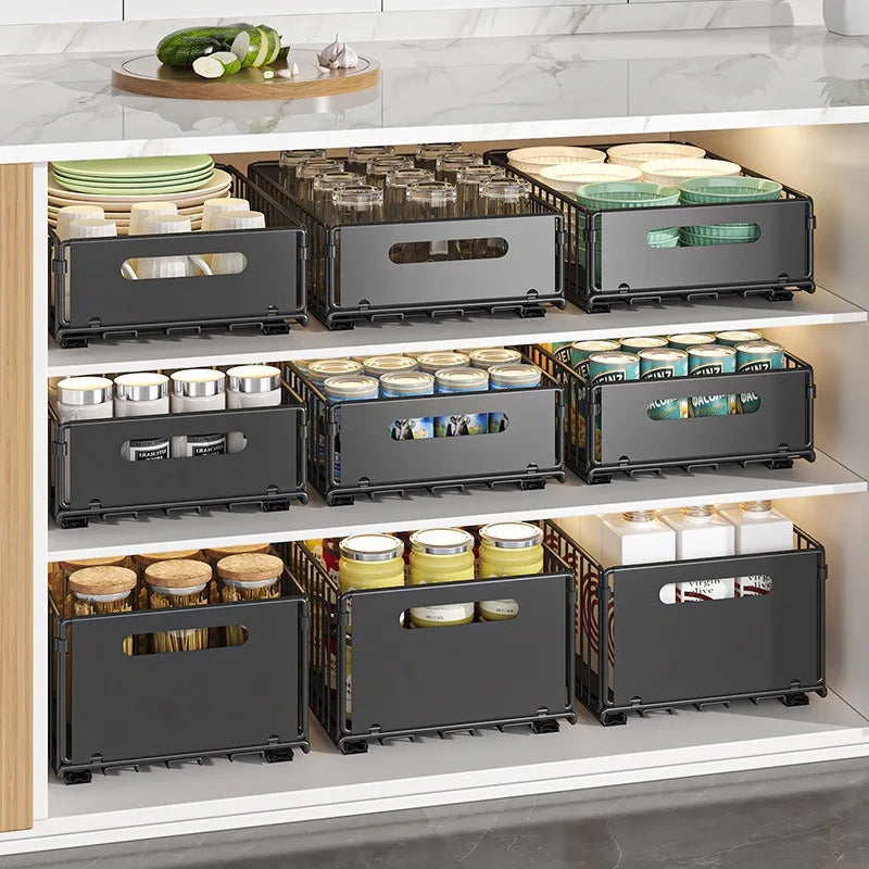 paniers rangement noir clips fixation moderne utilisation multiple réutilisable métal domestique cuisine storage multifonctionnel