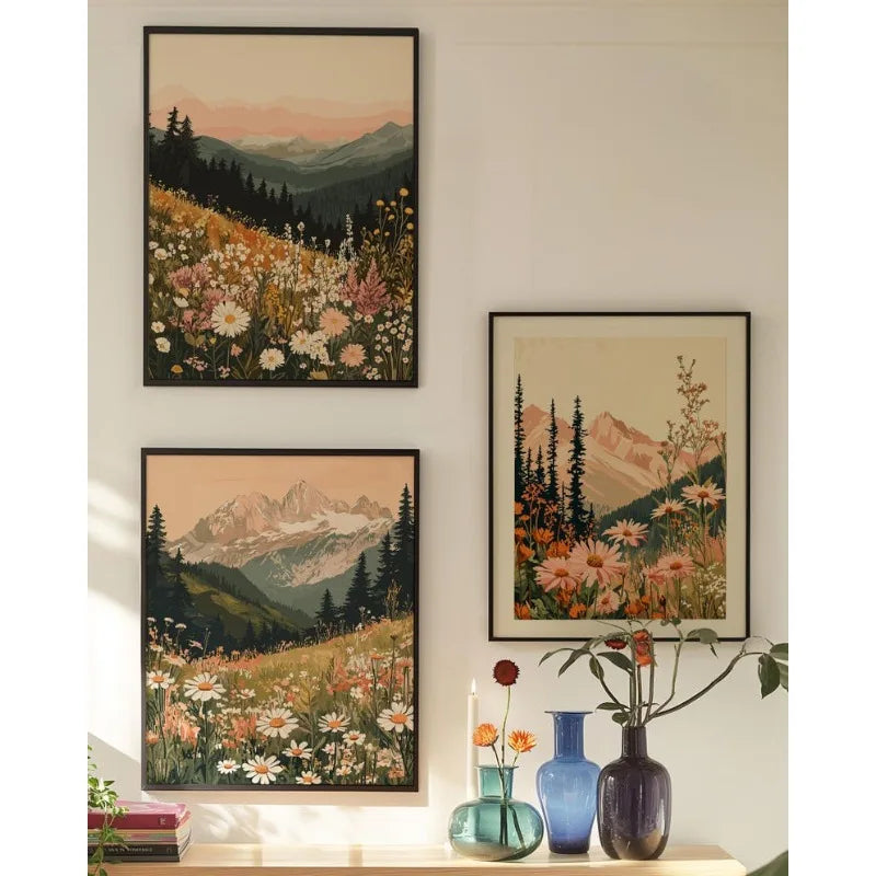 affiches paysages fleurs sauvages montagnes moderne sans cadre toile impression encre imperméable chambre salon