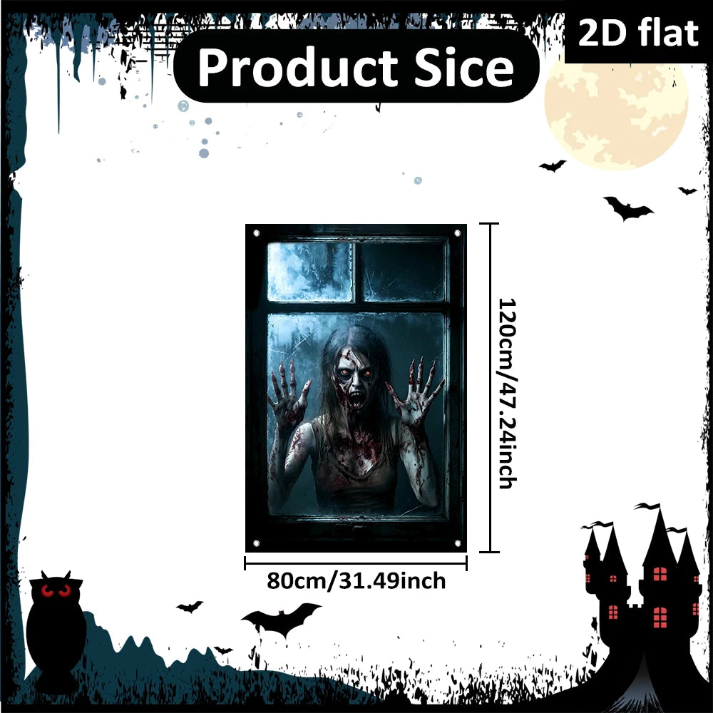 décoration murale halloween zombie visage brisé noir gris blanc effrayante polyester durable