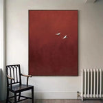 tableau decoratif toile rouge fond blanc oiseaux vol texturé abstrait minimaliste sans cadre various