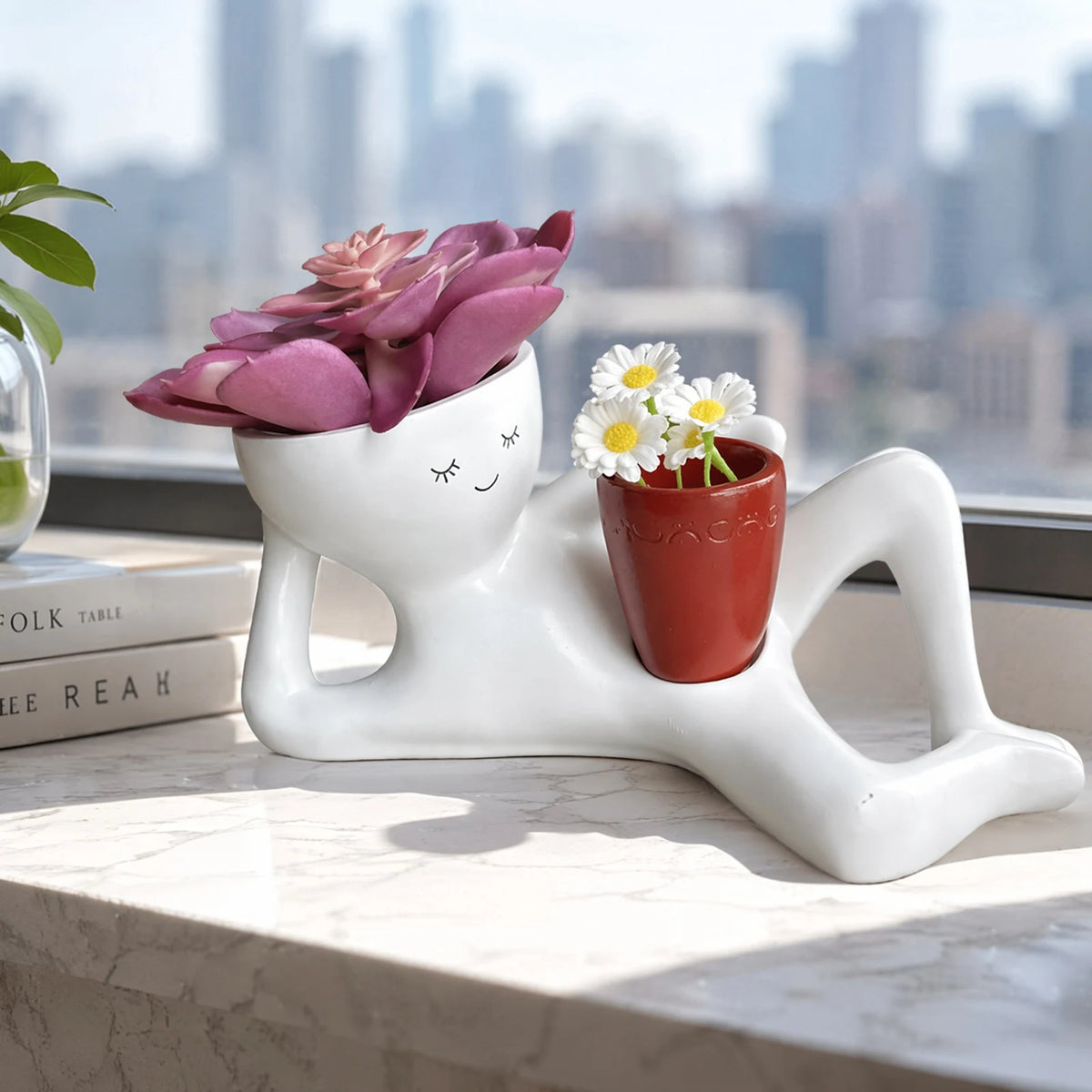 pots fleurs décoratifs résine visage souriant moderne succulente aloe vera blanche rouge beige