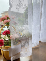 rideaux blancs dentelle florale translucides champêtre fleurs jaunes roses chambre polyester