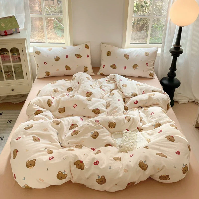 parure lit enfant fille housse couette fleurs coton doux pièces rose