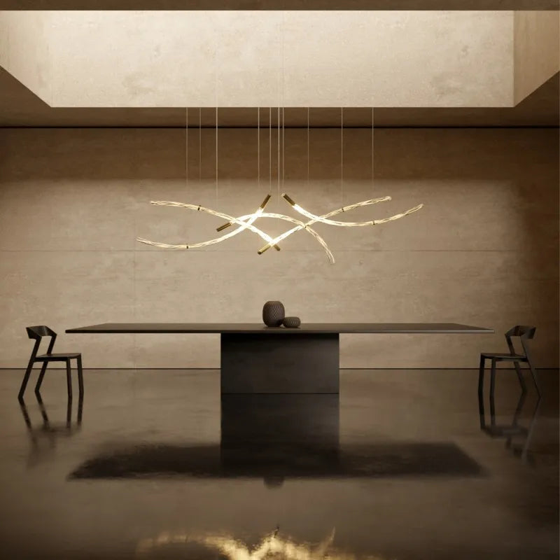 Suspension lumineuse moderne verre blanc doré branches transparentes 1070mm 1000mm