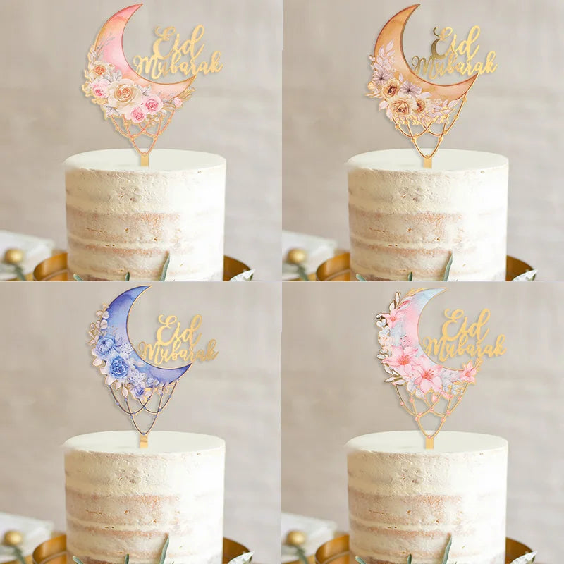 décoration gâteau or rose bleu boho chic pique bois fleurs géométrique İslam fête