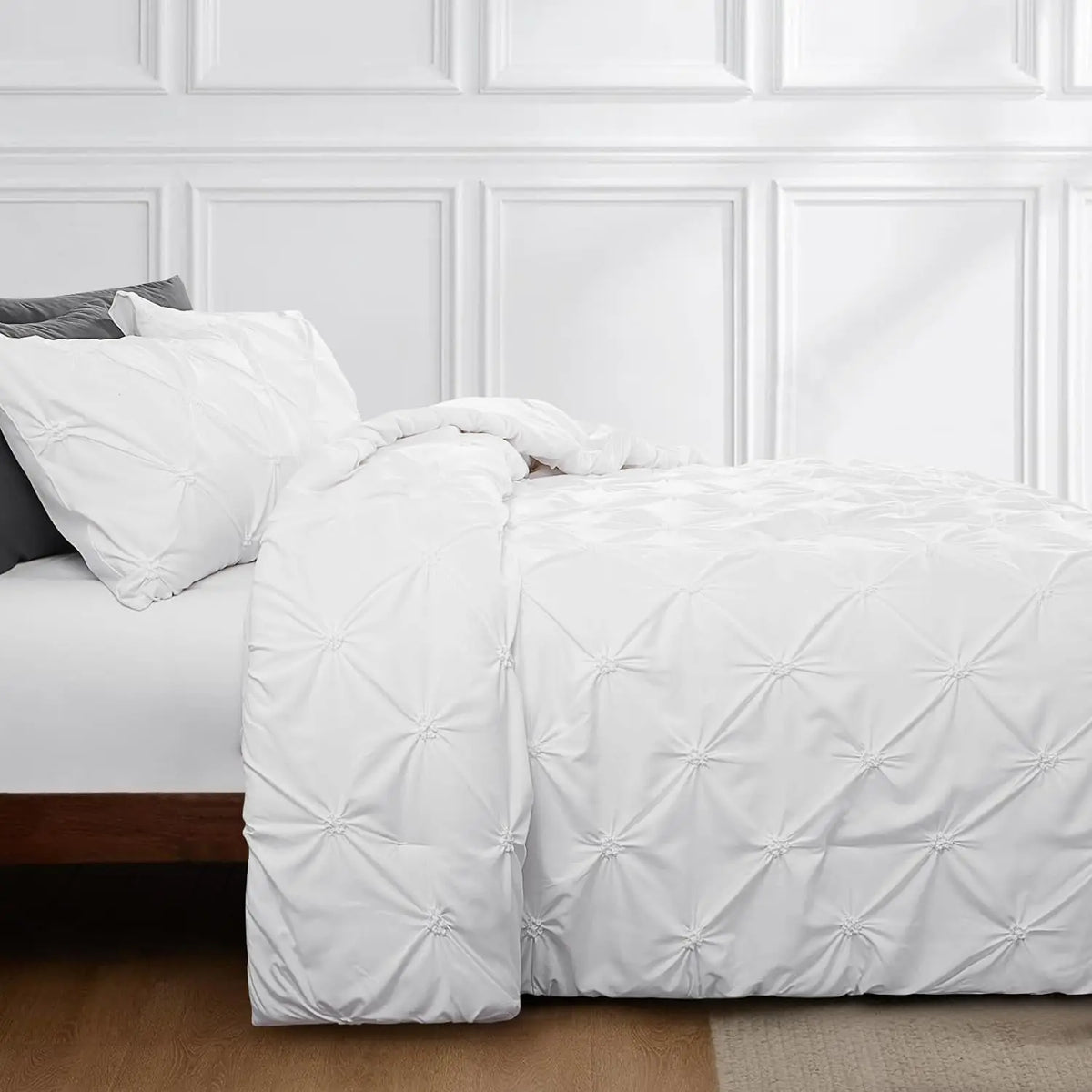 ensemble literie blanc motifs étoiles moderne housses couette plissées taies d'oreiller polyester