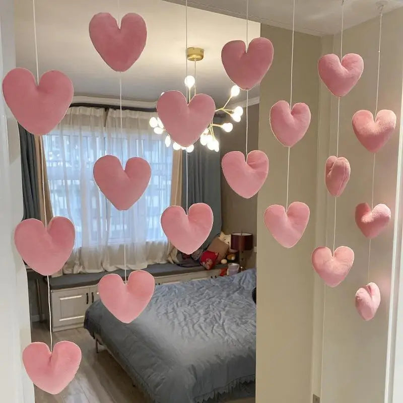 rideau décoration chambre rose clair coeurs forme cœur doux moderne fil blanc fixations transparent