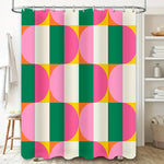 rideau douche moderne géométrique vert rose jaune blanc anneaux fixation 150x180cm