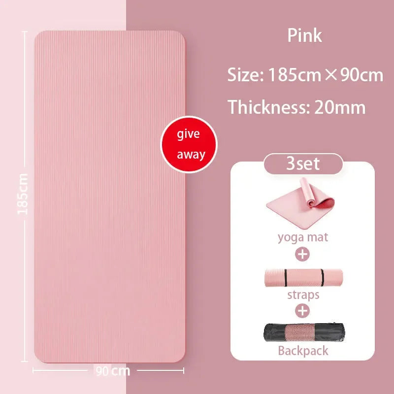 tapis yoga rose clair rayures horizontales moderne 185cm 80cm 15mm