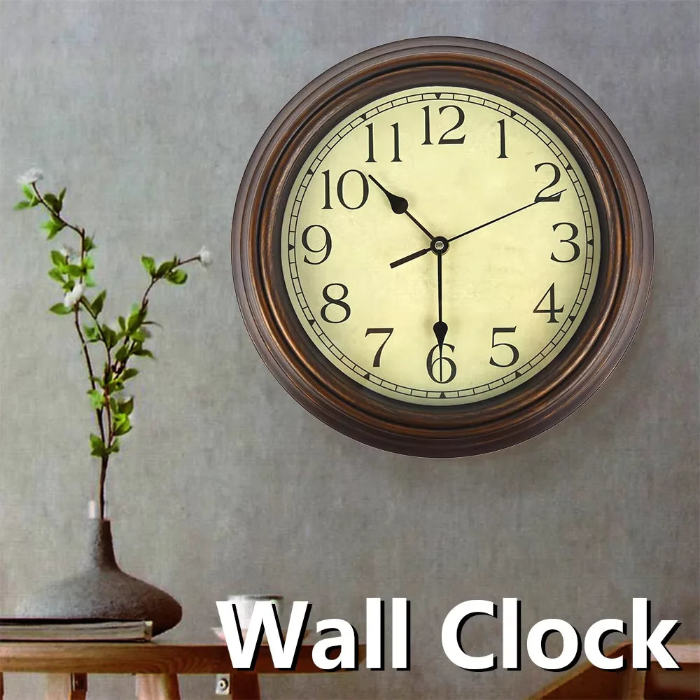 horloge murale classique vintage aiguille sans tic tac marron jaune cadrans chiffres romains salon