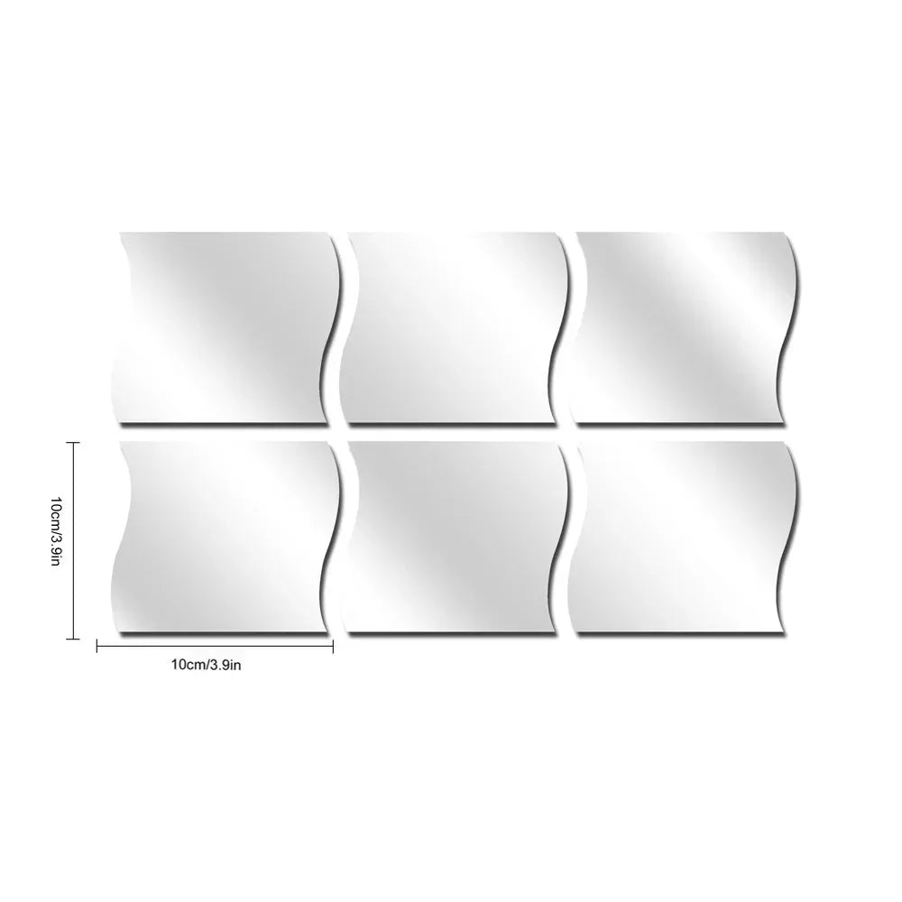 miroir moderne ondulé autocollant bleu blanc noir doré mur carreaux meubles