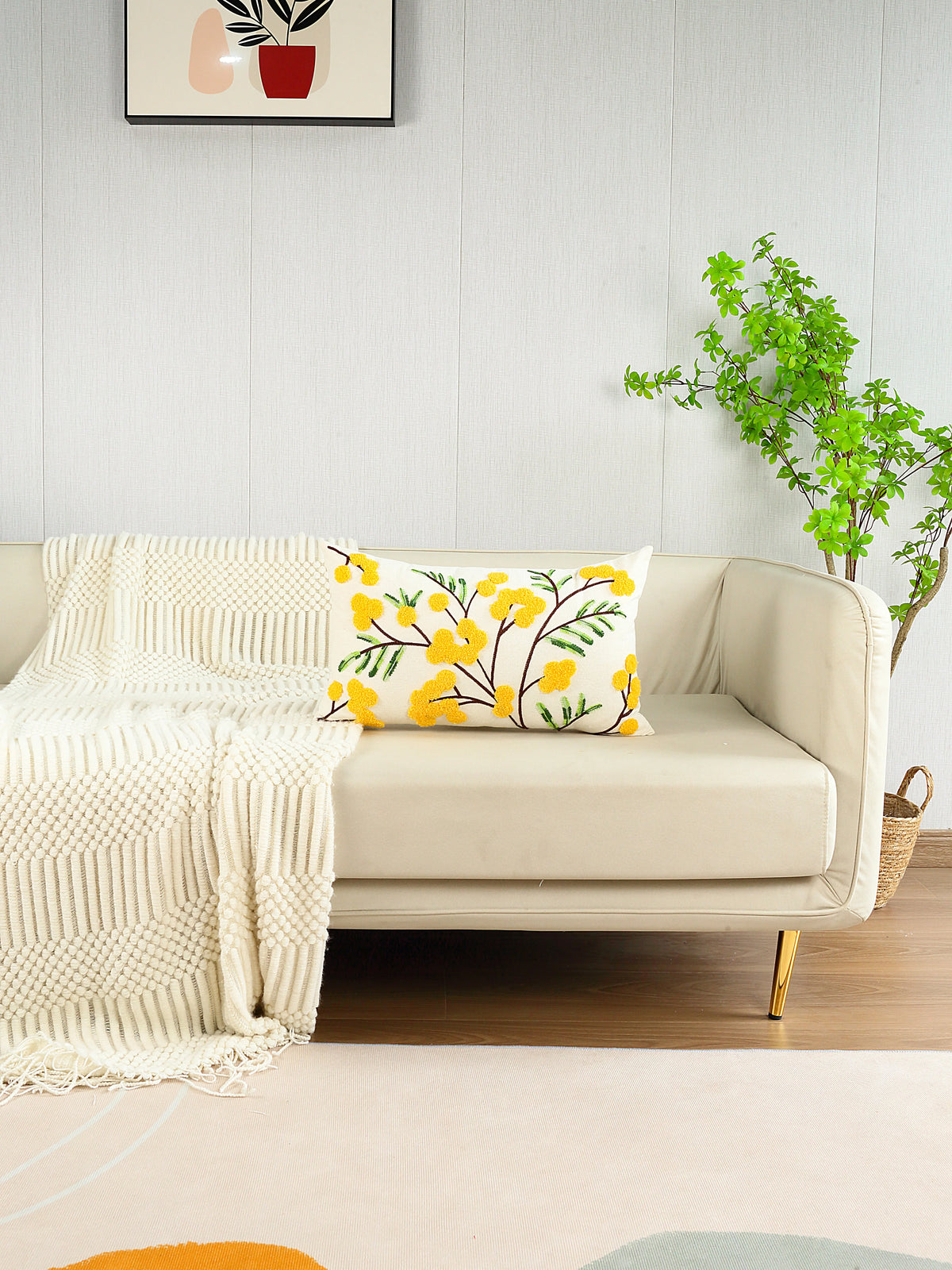 housse coussin motif floral brodé moderne 100% polyester blanc décoratif chambre canapé voiture