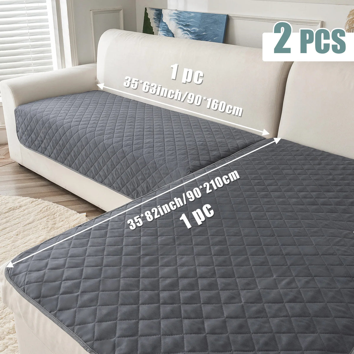 protège sièges canapé gris foncé quilté moderne durable lavable machine 90x63cm 90x210cm deux pièces