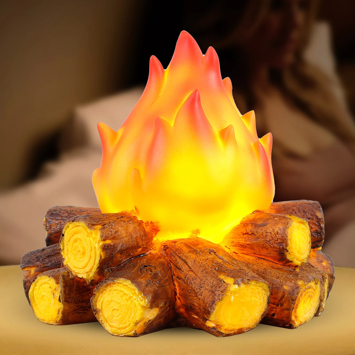 lampe décorative effet flamme bois réaliste moderne salon halloween noël orange brun