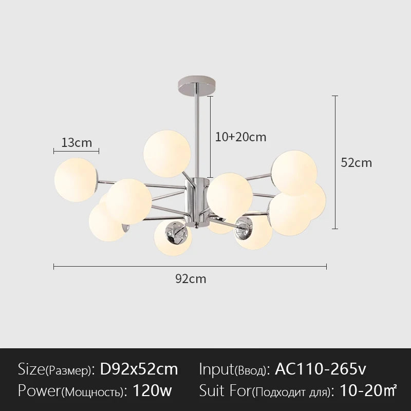 lampe suspendue moderne sphères translucides 95cm blanc chrome(touches on off)