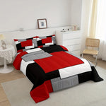 parure lit ensemble housse couette patchwork géométrique moderne orange noir gris blanc