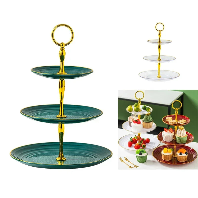 support desserts étages transparent moderne gâteaux fruits fourchettes dorées anniversaire mariage