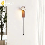 lampe murale moderne bois abat jour motif naturel interrupteur chaîne éclairage cuisine led minimaliste