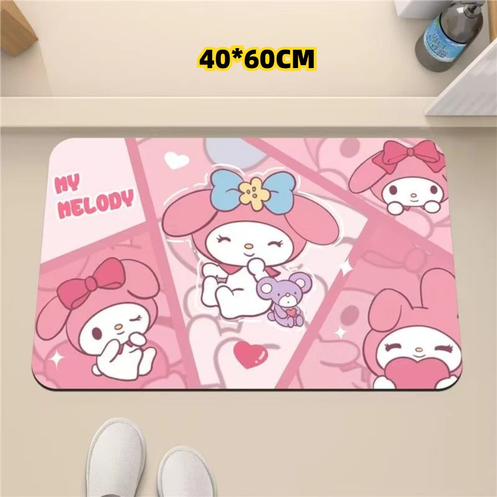 tapis bain antidérapant absorbant rapide hello kitty motifs kawaii personnages cœurs arcs rose violet