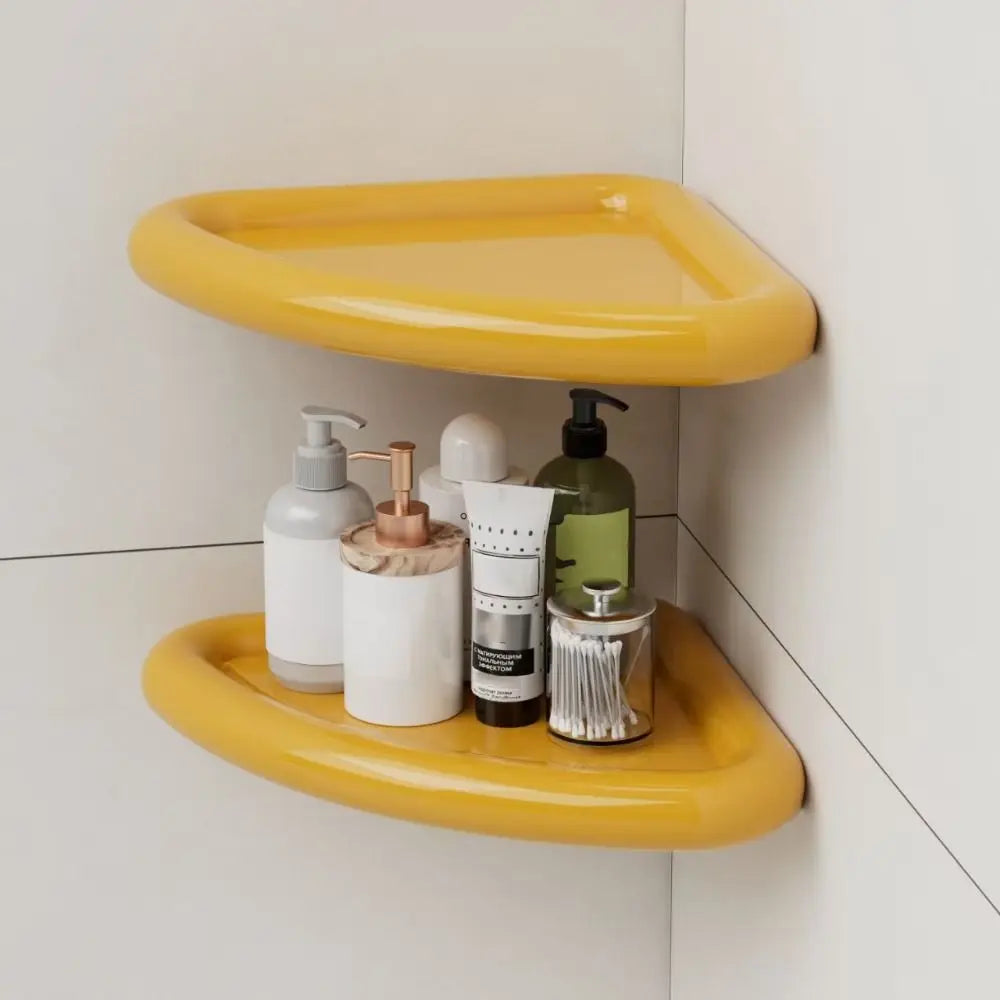étagère d'angle jaune moderne adhésif réutilisable salle bain plat lisse plastique pvc clips multiple