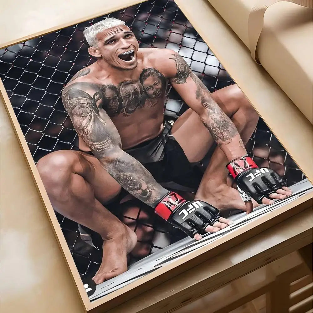 affiche ufc boxeurs moderne sportive noir blanc rouge jetro cadre bois chambre salonhôtel