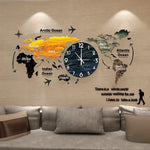 horloge murale moderne carte monde adhésif salon noir bleu vert designextérieur attendre