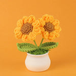 fleurs crochet rose jaune marron multicolore pot plastique décoration intérieure ornement créatif enfantin